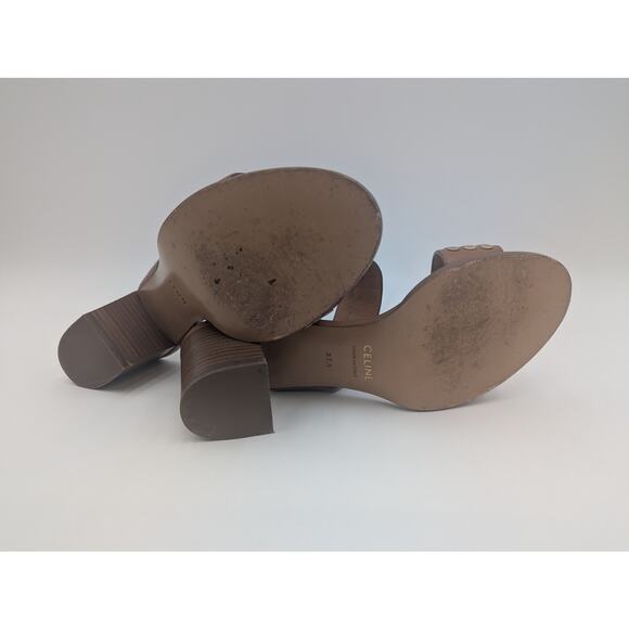 Celine Brown Leather Studded Chunky Heel Sandal Size 37.5 (7.5 US) VGC - Picture 7 of 8